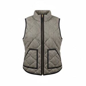 J.Crew Excursion Preppy Puffer Vest XS Herringbone Quilted Down Black Cream